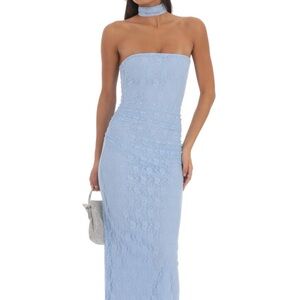 Blue Scarf Strapless Dress